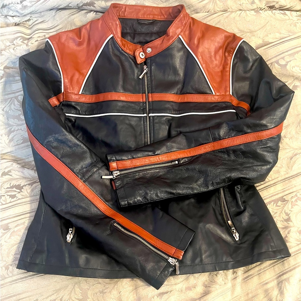 Leather racer style jacket